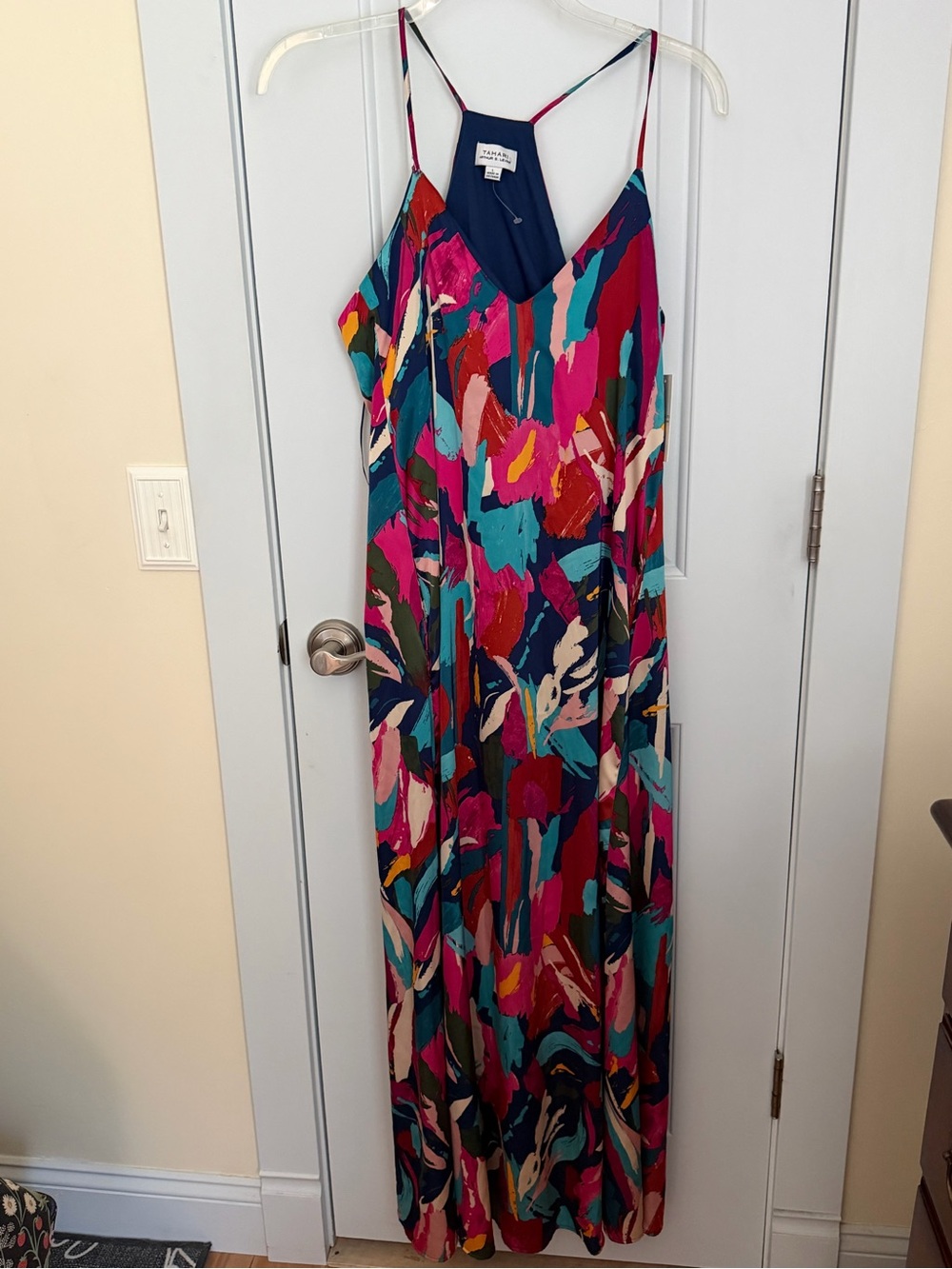 Tahari Arthur S. Levine Navy and Bright Multi-Color Dress Tag